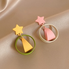 cute candy color star circle asymmetrical earrings