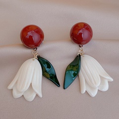 retro resin tulip flower leaf stud earrings