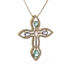 fashion copper micro-encrusted zircon cross pendant necklace