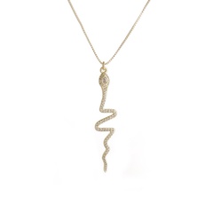 retro fashion copper micro-inlaid zircon snake pendant necklace