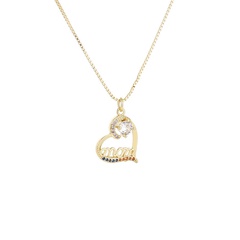 fashion micro-encrusted zircon heart-shaped MOM pendant copper necklace