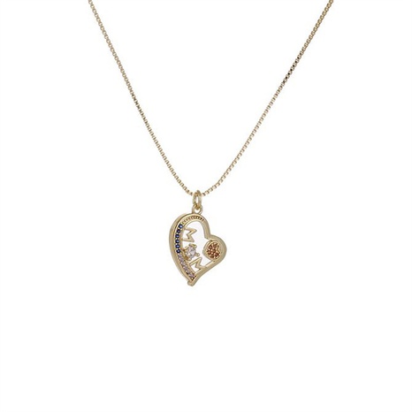 Collar con colgante de mamá en forma de corazón hueco con letras de cobre simples a la moda's discount tags