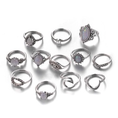 Vintage Alloy Inlaid Opal Eyes Moon 12 Piece Set Ring