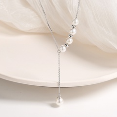 simple tassel pearl beaded pendant necklace