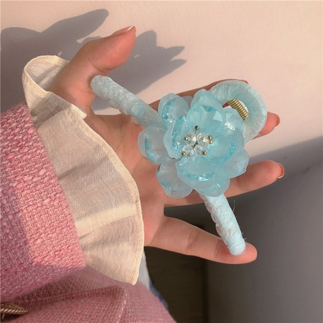 Double layer blue camellia clip spring new sweet accessories hair clip's discount tags