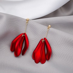 Fashion Red Petal Long Tassel Earrings