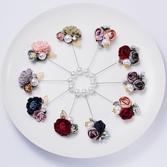 Fashion new rose double flower pearl cloth flower pin alloy brooch