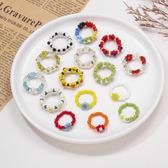Fashion handmade beads flower ring color woven small flower