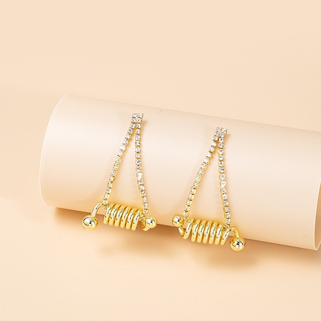 simple geometric long inlaid rhinestone twisted pendant earrings's discount tags