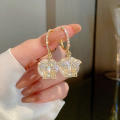 Fashion bow pearl ear buckle diamond alloy ear jewelry