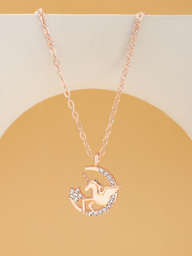 Korean version of unicorn 925 silver moon fivepointed star necklace female simple forest collarbone chain pendant fashion