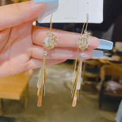 Fashion inlaid zircon tassel alloy earrings