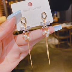 Fashion long tassel bow geometric shape alloy earrings