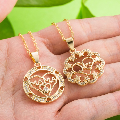 collier en cuivre pour la fête des mères en forme de coeur avec zircon plaqué or's discount tags