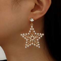 simple metal diamond inlaid pearl pentagram geometric earrings