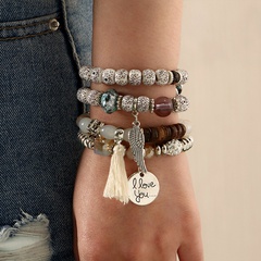Fashion gray crack stone beads mixed color round tassel bracelet