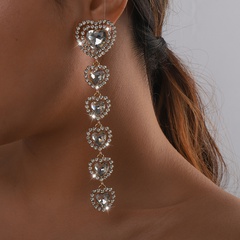 simple heart rhinestone claw chain long tassel earrings
