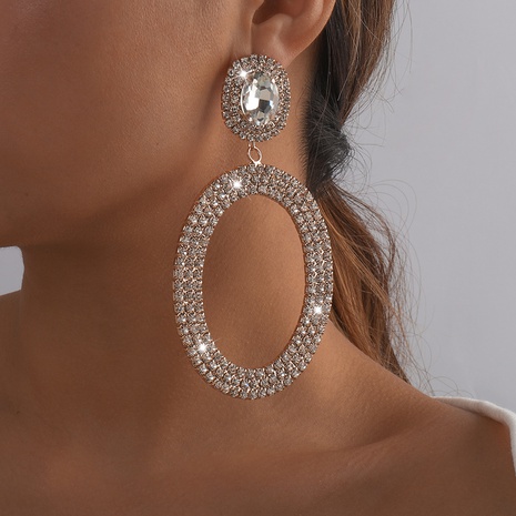 simple oval rhinestone three-layer claw chain earrings's discount tags