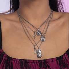 fashion punk cross portrait muilt-layer alloy necklace