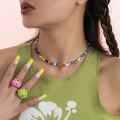 fashion colorful glass daisy retro flower beaded necklace