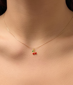 fashion simple dripping oil cherry pendant alloy necklace