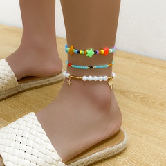simple star color bead woven retro ethnic marine element alloy anklet