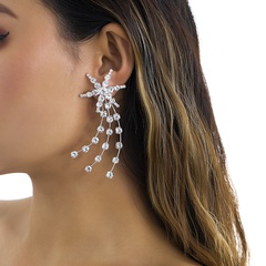 Fashion claw diamond mans star zircon sweet snowflake tassel alloy earrings