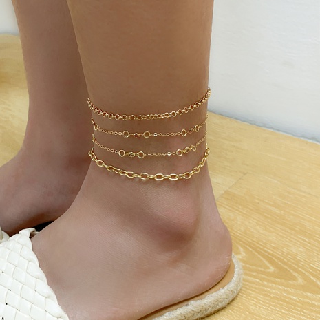 Fashion imitation crystal beads simple color metal iron chain anklet's discount tags