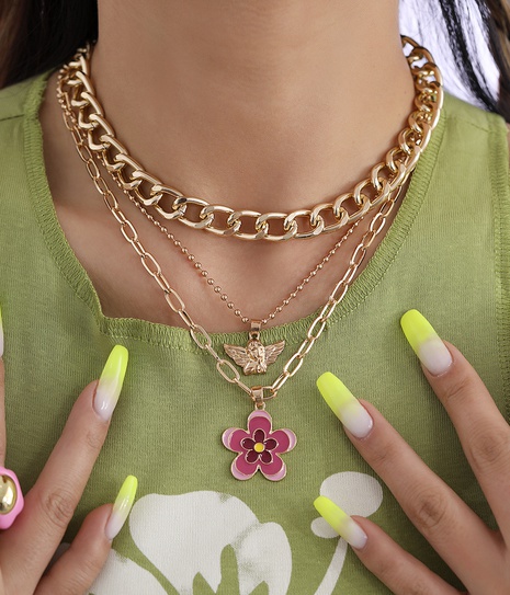 fashion colorful drop oil flower pendant muilt-layer alloy necklace's discount tags