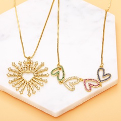 fashion retro colorful zircon heart-shaped pendant copper clavicle chain