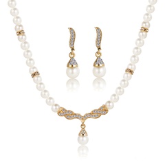 künstliche Perle Diamant Kristall Legierung Halskette Ohrringe Schmuck Set Frauen Brautschmuck