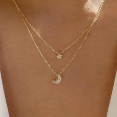 fashion full diamond moon five-pointed star pendant alloy necklace