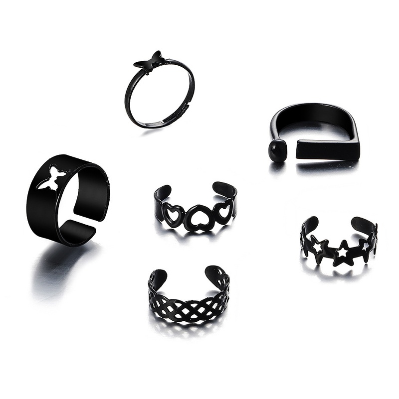 Fashion new black knuckle creative retro hollow butterfly heartshaped alloy ring set