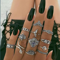 new retro joint 12 sets carved black gemstone alloy rings wholesale