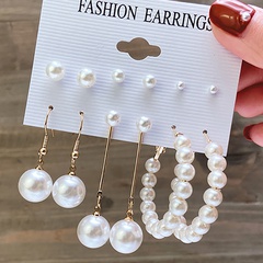 retro pearl tassel set 6 pairs creative simple pearl alloy earrings
