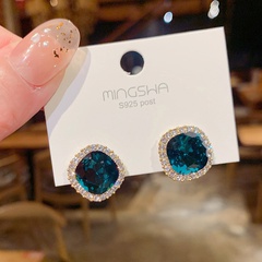 retro blue crystal female diamond alloy earrings new