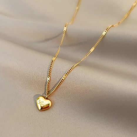 Collar de acero de titanio con colgante simple en forma de corazón a la moda's discount tags