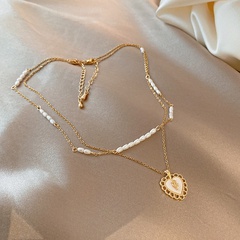 fashion simple titanium steel retro heart-shaped pendant muilt-layer necklace