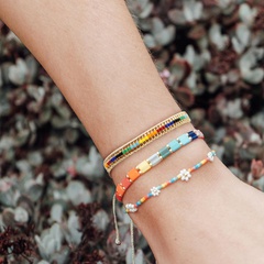 Fashion bohemian simple glass beads beaded daisy rainbow bracelet