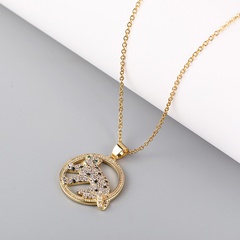 simple copper inlaid zircon leopard round pendant necklace