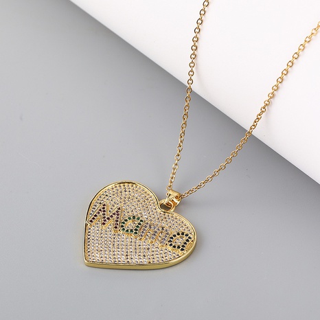 simple geometric copper inlaid zircon MOM heart pendant necklace's discount tags