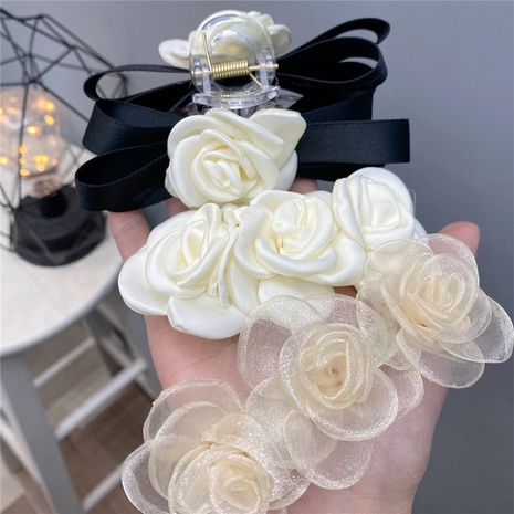 new  rose sweet bow flower three-dimensional hair clip female's discount tags
