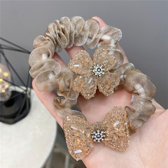 spring and summer new flash diamond flower bow organza pleated rubber band