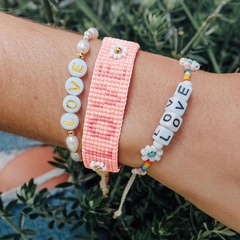 simple bohemian rainbow daisy letter weave miyuki imitation pearl bracelet