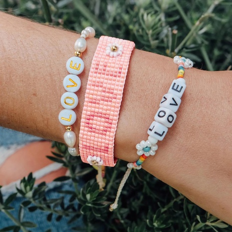 bracelet de perles d'imitation miyuki arc-en-ciel bohème simple daisy letter weave's discount tags