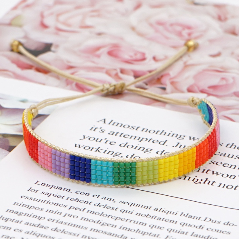 Couple Rainbow Beaded Bracelet Boho Elements Handwoven Jewelry