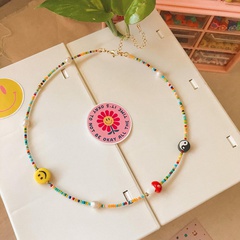fashion bohemian beaded smiley face glass necklace