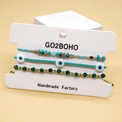 Bohemian simple lake blue malachite green stone glass beads beaded stacking bracelet