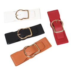 Irregular white pin buckle PU leather girdle women's decorative elastic wide belt