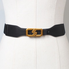 Hebilla con letras cinturón elástico simple negro fino decorativo para mujer